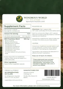 Earth Biome supplement facts label: SBO proprietary blend, suggested use and cautions